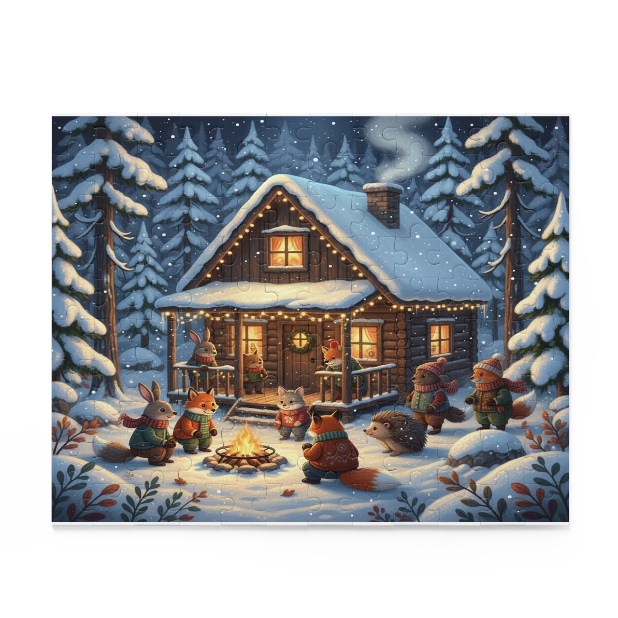 Winter Cabin Animals Jigsaw Puzzle (120/252/500 pcs)