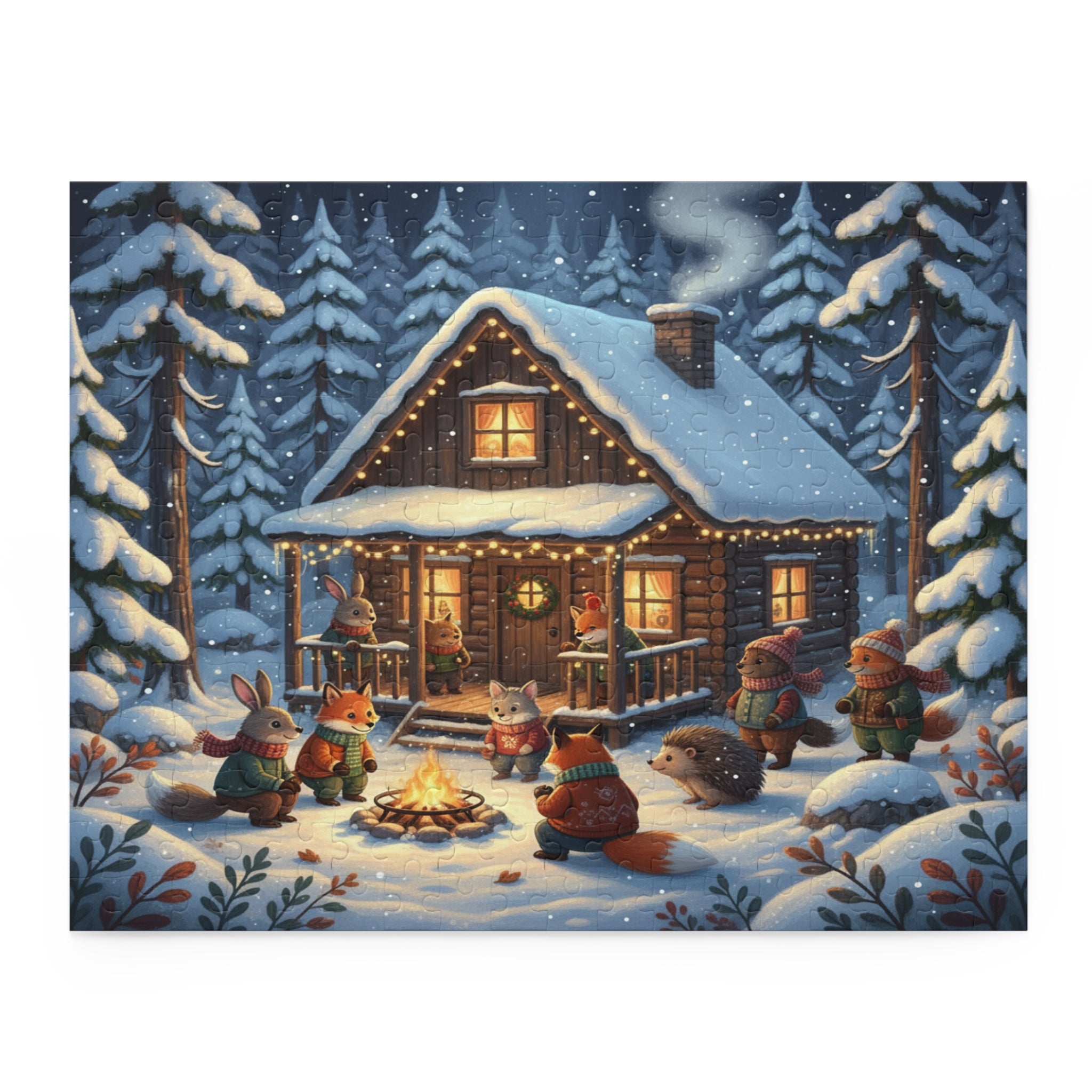 Winter Cabin Animals Jigsaw Puzzle (120/252/500 pcs)
