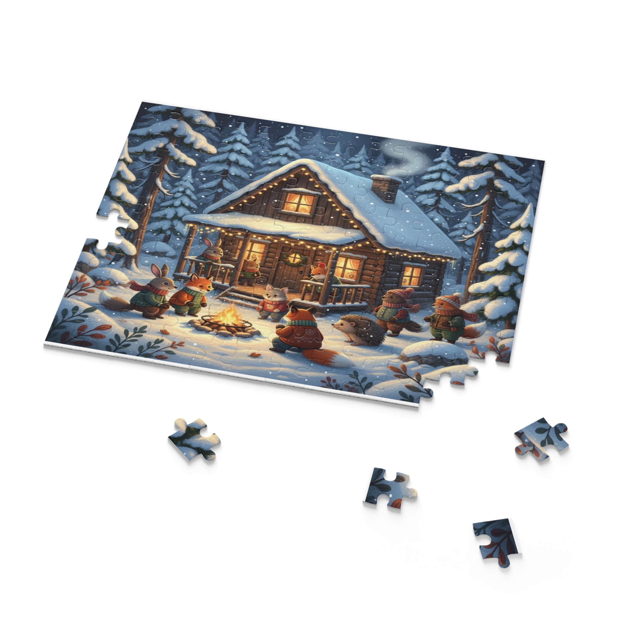 Winter Cabin Animals Jigsaw Puzzle (120/252/500 pcs)
